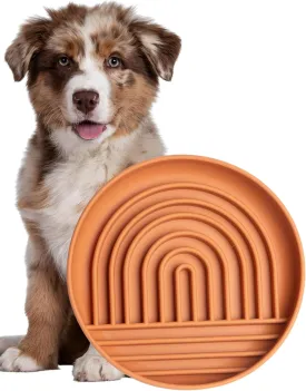 Modern Rainbow Pet Slow Feeder Bowl, Silicone Slow Feeder for Dogs & Puppies, Slow Eating, Modern Lick Mat Design, Reduces Gulping, Dishwasher Fit, for All Breed, Durable Mealtime Puzzle (Terre Amber)