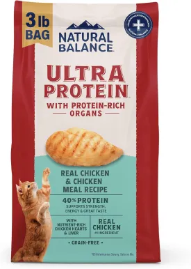 Natural Balance Ultra Protein Dry Cat Food, Real Chicken & Chicken Meal Recipe with Protein-Rich Organs - 3 lbs.