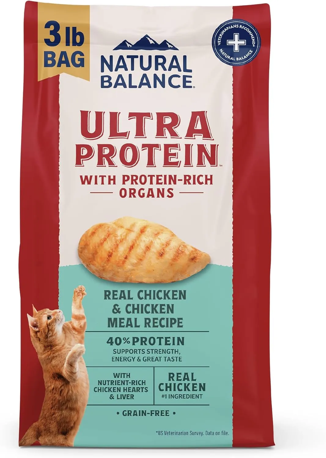 Natural Balance Ultra Protein Dry Cat Food, Real Chicken & Chicken Meal Recipe with Protein-Rich Organs - 3 lbs.