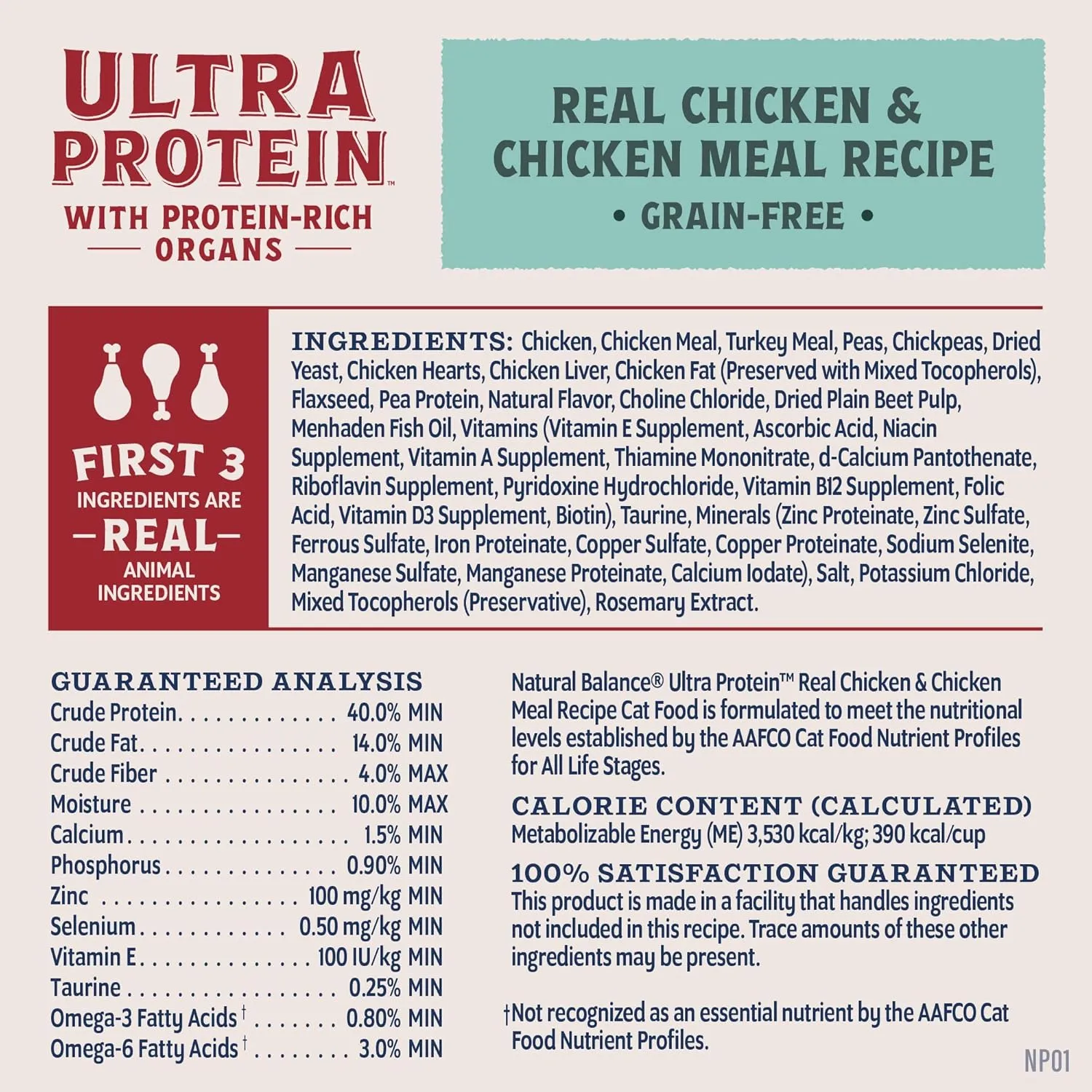 Natural Balance Ultra Protein Dry Cat Food, Real Chicken & Chicken Meal Recipe with Protein-Rich Organs - 3 lbs.