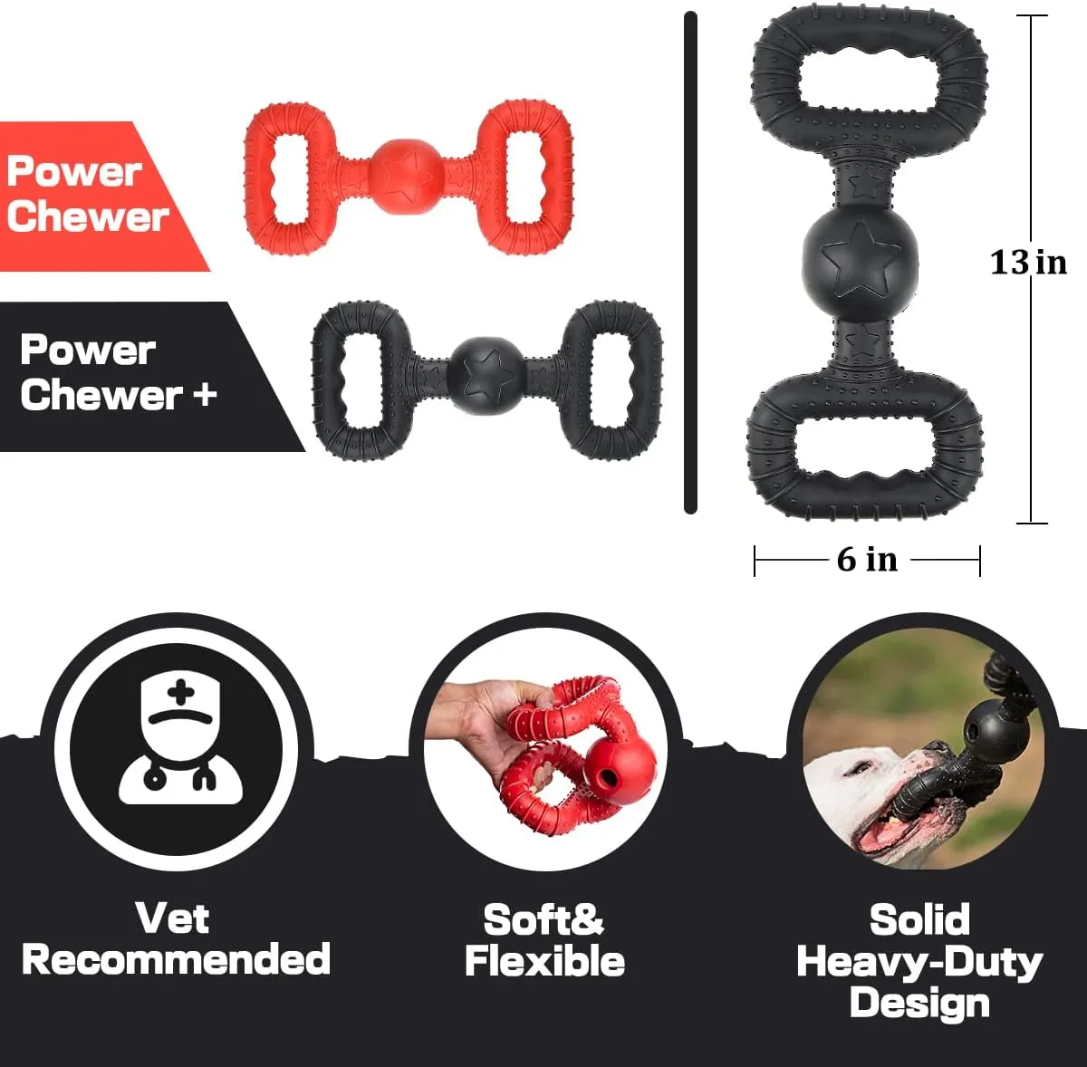 Natural Rubber Dog Toys for Large Aggressive Chewers - Lifetime Replacement - Tough Tug War Dog Toy for Large Dogs Tooth Clean, Red