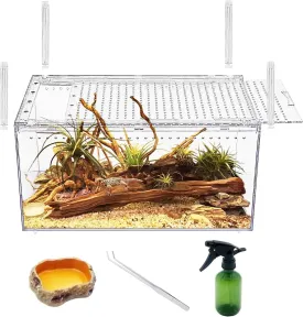 No Assembly Reptile Tank Enclosure with Magnetic Button.12" * 8" * 6" Thicken Snake Enclosure Cage,Batch Stackable Reptile Breeding Tank for Insect,Fish,Tarantula,Hermit Crab,Jumping Spider,Iguana