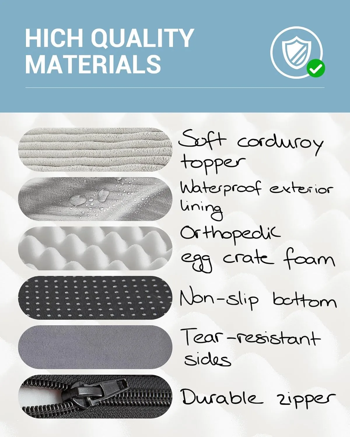 OhGeni Orthopedic Waterproof & Machine Washable Dog Bed for Extra Large Pets, Suitable for Crates, 25D Egg Crate Foam, Non-Slip Bottom & Removable Cover, Invisible Zipper, 47 Inches(Gray)