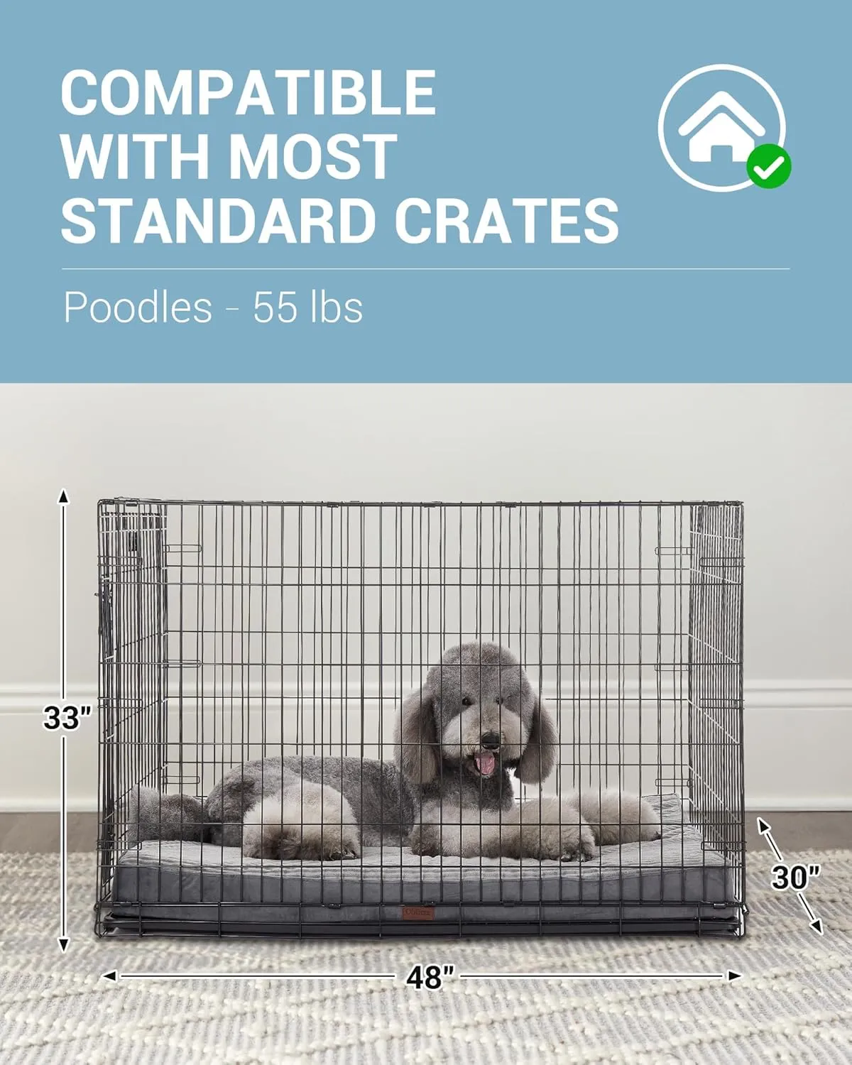 OhGeni Orthopedic Waterproof & Machine Washable Dog Bed for Extra Large Pets, Suitable for Crates, 25D Egg Crate Foam, Non-Slip Bottom & Removable Cover, Invisible Zipper, 47 Inches(Gray)
