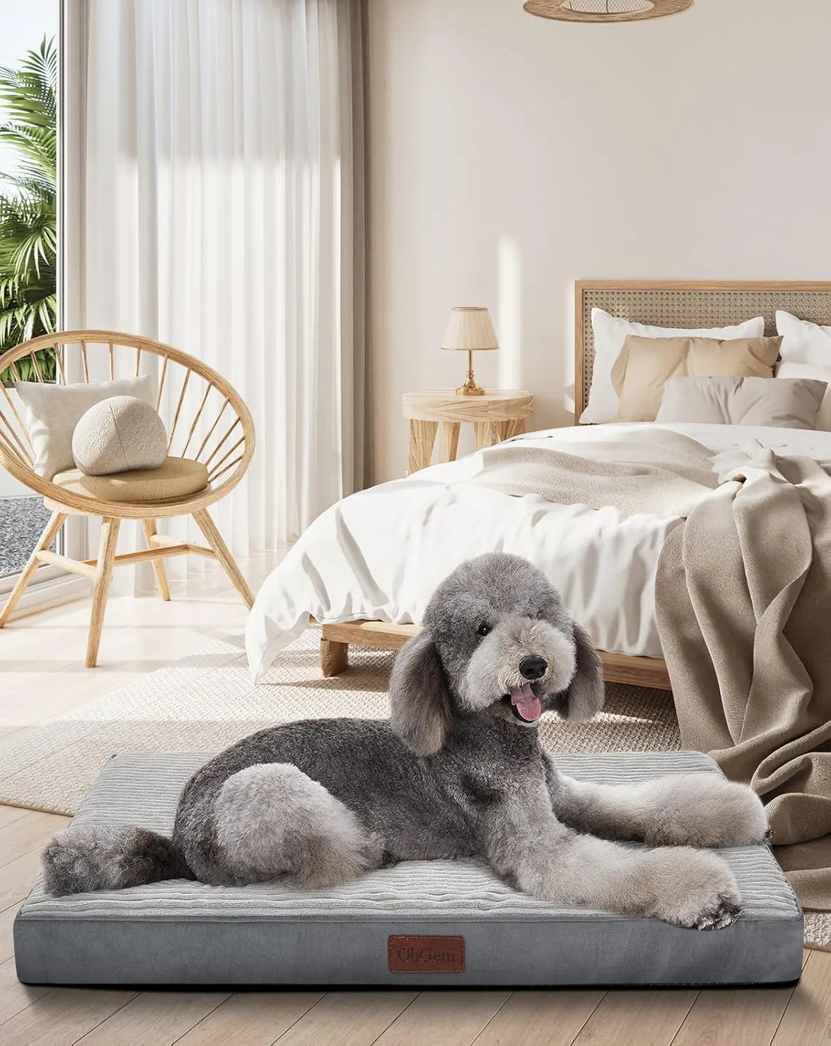 OhGeni Orthopedic Waterproof & Machine Washable Dog Bed for Extra Large Pets, Suitable for Crates, 25D Egg Crate Foam, Non-Slip Bottom & Removable Cover, Invisible Zipper, 47 Inches(Gray)