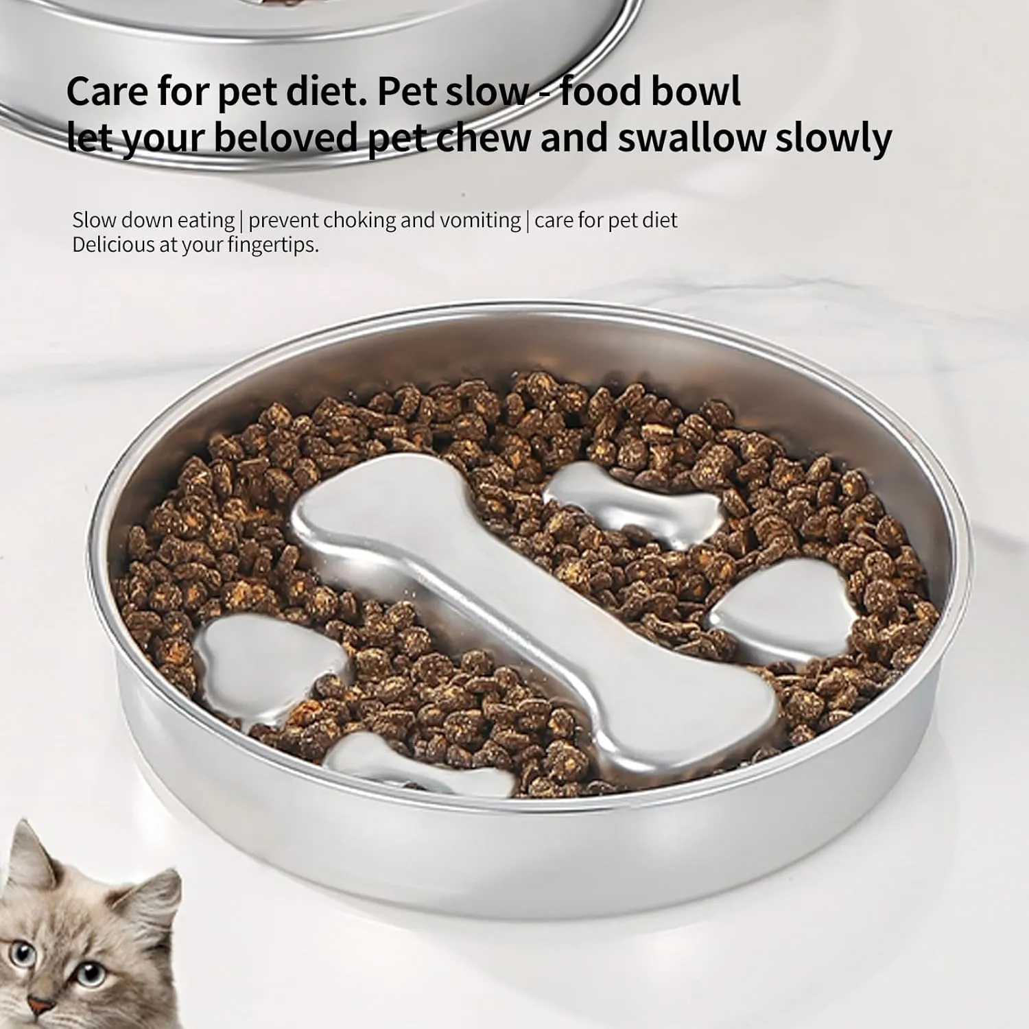 PAKEWAY Slow Feeder Dog Bowls, 304 Stainless Steel Pet Slow Food Bowl, Dog & Cat Food Bowl - Anti-Choking and Vomiting, Easy to Clean, Large Capacity, Non-Slip Base