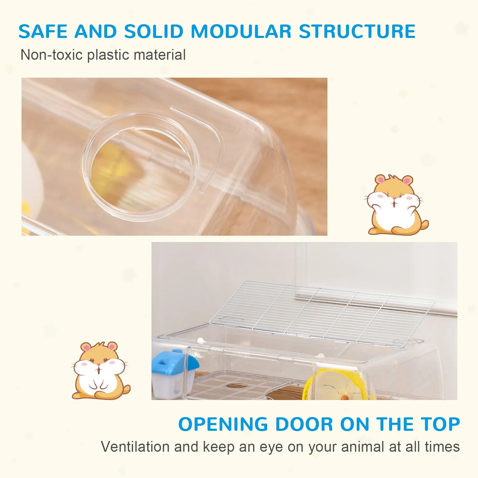 PawHut Portable 2 Storey Hamster Cage w/Running Wheel Drinker Feeding Bowl