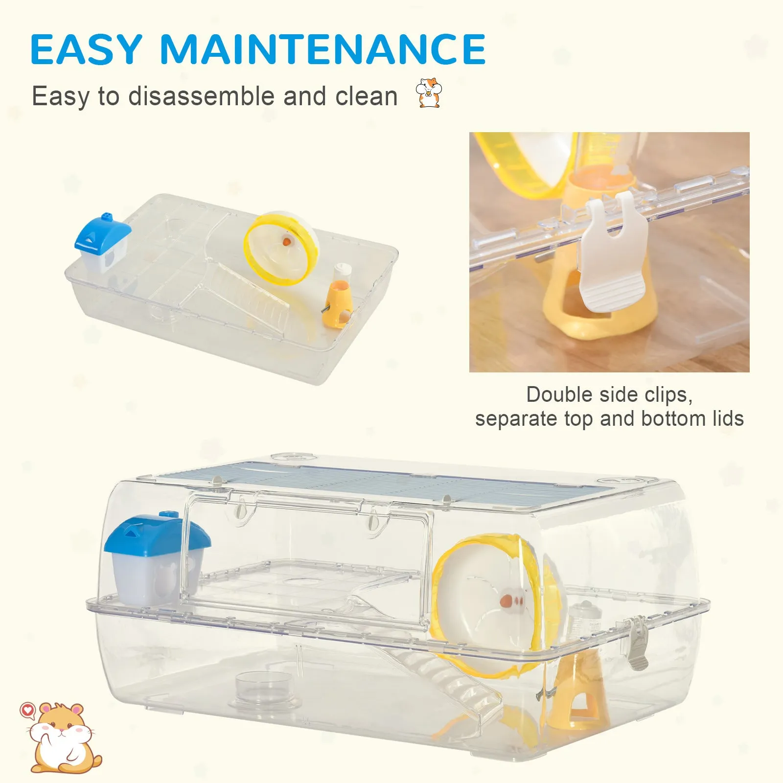 PawHut Portable 2 Storey Hamster Cage w/Running Wheel Drinker Feeding Bowl