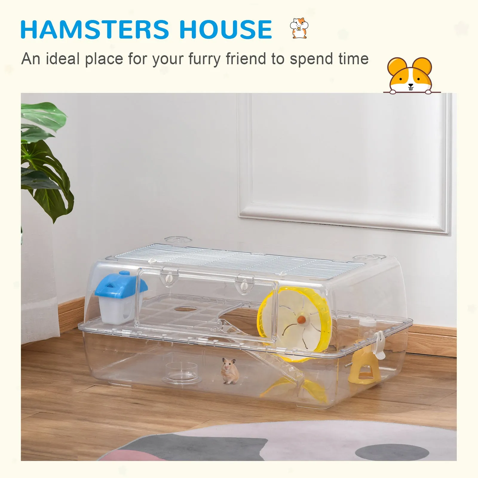 PawHut Portable 2 Storey Hamster Cage w/Running Wheel Drinker Feeding Bowl