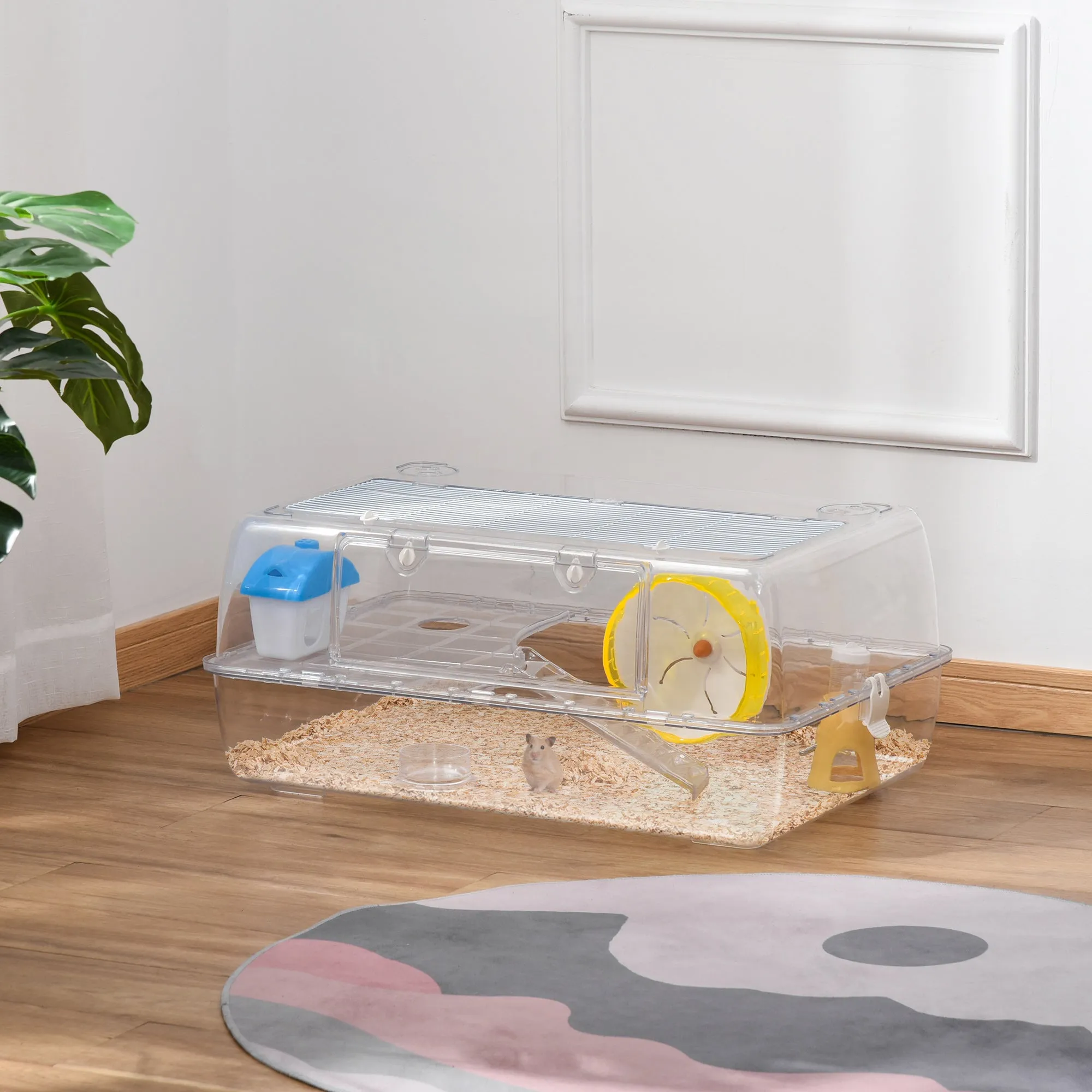 PawHut Portable 2 Storey Hamster Cage w/Running Wheel Drinker Feeding Bowl