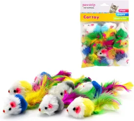 pawstrip Cat Mouse Toys 12 Pcs Rattle Mice for Indoor Cats Furry Feather Fake Mouse Kitten Interactive Play Squeaky Fur Mice Cat Toy Funny Kitty Tracking Game with Rattling Sounds