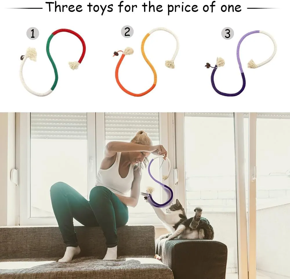 PAZ'S GIFT Cat Chew Toys - Kick & Rope Toys for Indoor Cat Interaction & Teething - 3 Pack