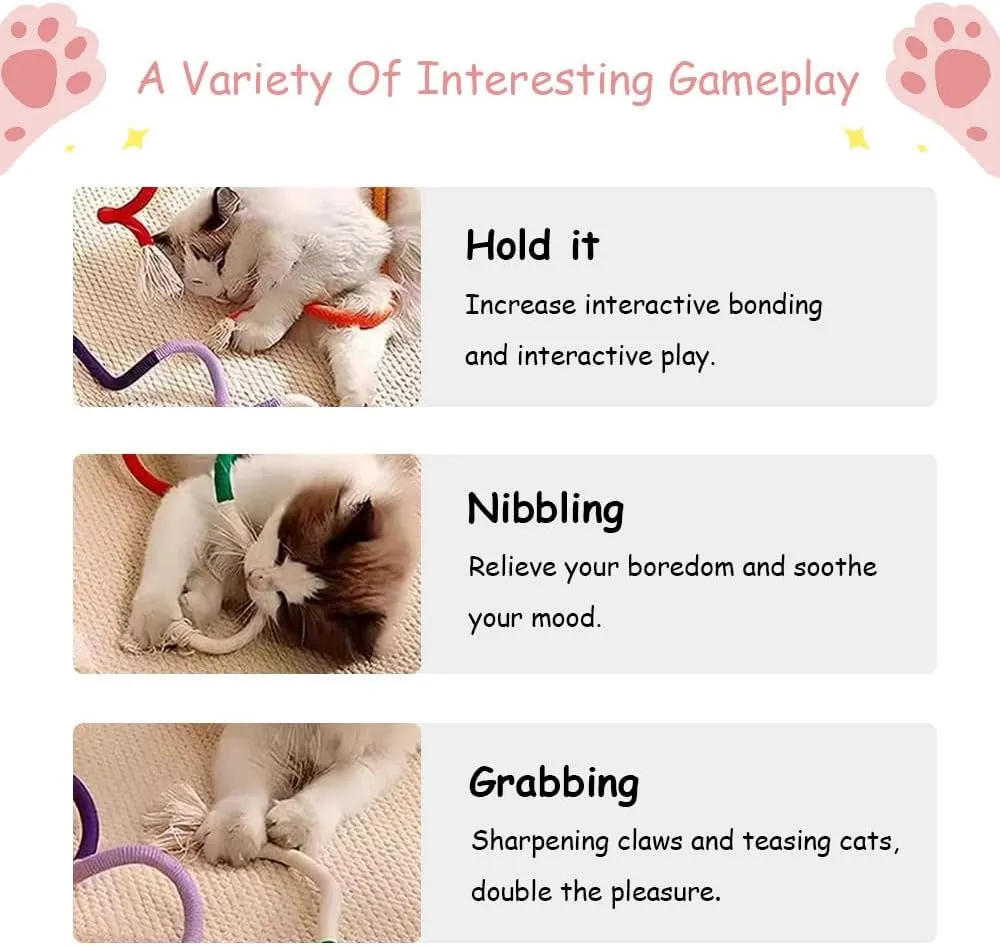 PAZ'S GIFT Cat Chew Toys - Kick & Rope Toys for Indoor Cat Interaction & Teething - 3 Pack