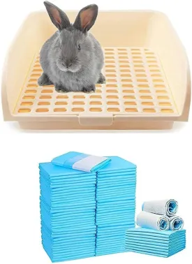 Pet Small Rat Large Toilet & 100 Pcs Rabbit Pee Pads, 18" x 13" Pet Toilet/Potty Training Pads, Oversize Litter Box for Small Animal/Large Rabbit/Guinea Pig/Ferret