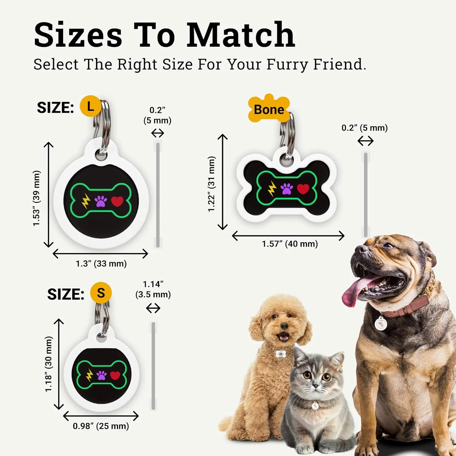 QR Code Dog Tag Silent Id Pet Tags Personalized Name Plate with Online Profile (Bingo Bone, Bone)