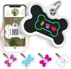 QR Code Dog Tag Silent Id Pet Tags Personalized Name Plate with Online Profile (Bingo Bone, Bone)