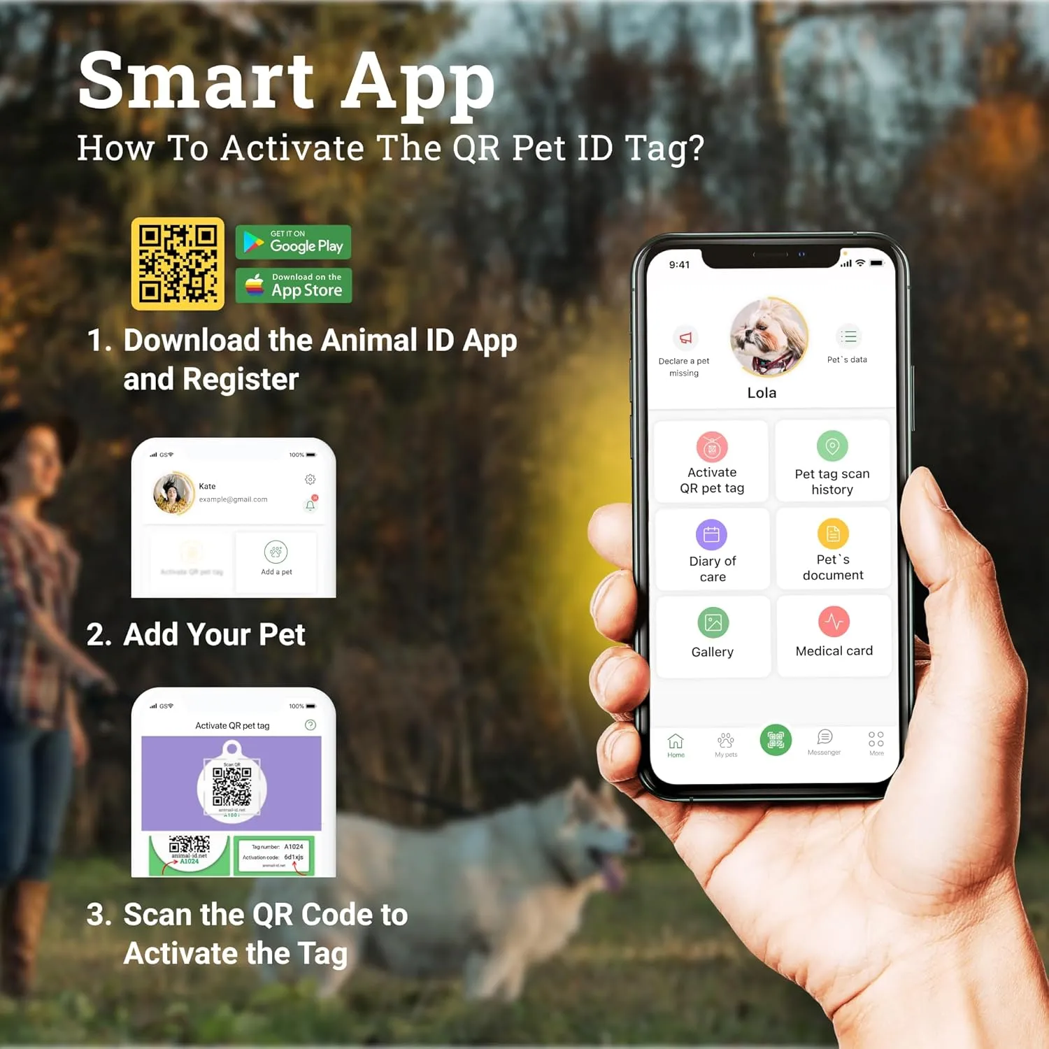 QR Code Dog Tag Silent Id Pet Tags Personalized Name Plate with Online Profile (Bingo Bone, Bone)