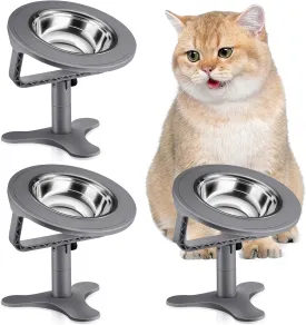 Raised Cat Bowls,Elevated Cat Bowls for Indoor Cats with Height-Adjustable Stand,Non-Slip Stainless Steel Bowl,15 Tilted Kitten Food Bowl(3-Pack, Grey)