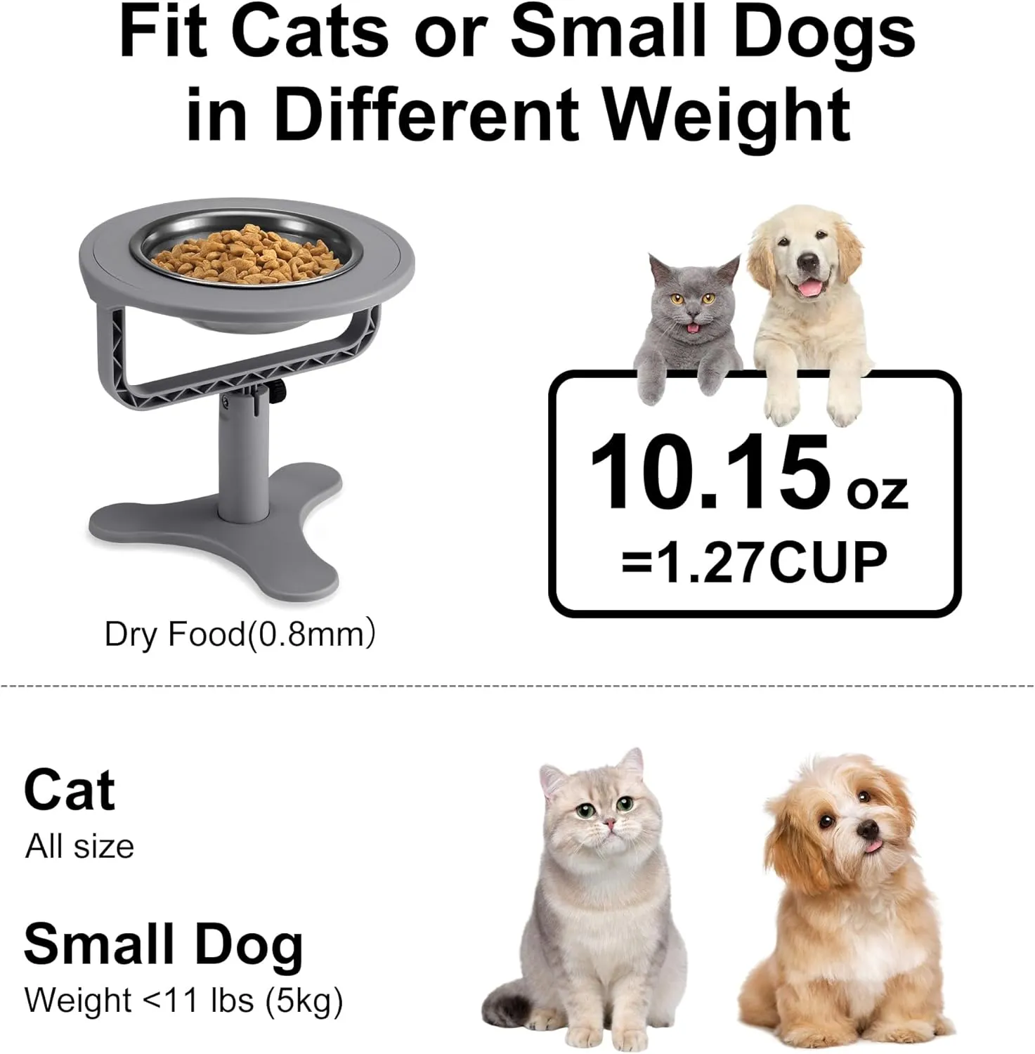 Raised Cat Bowls,Elevated Cat Bowls for Indoor Cats with Height-Adjustable Stand,Non-Slip Stainless Steel Bowl,15 Tilted Kitten Food Bowl(3-Pack, Grey)