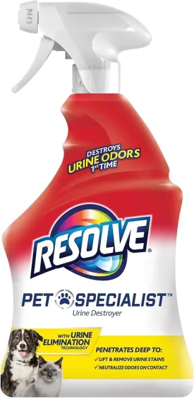 Resolve Pet Specialist Urine Destroyer Spray  Pet Stain & Odor Remover, Carpet Cleaner Solution for Cat and Dog Urine, 22 Fl Oz