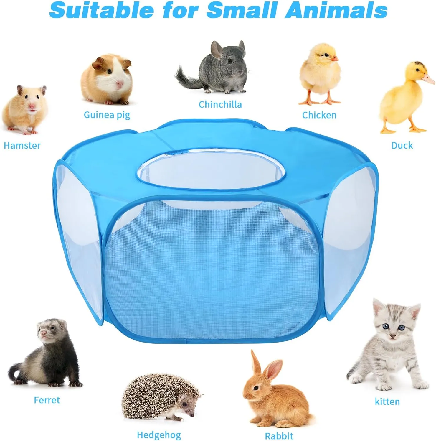 Rypet Collapsible Small Animal Cage Tent, Breathable Fabric Guinea Pig Playpen with Cover, Transparent Hamster Playpen Portable Pet Yard Exercise Fence for Reptile Rabbit Chinchilla Hedgehog(Blue)