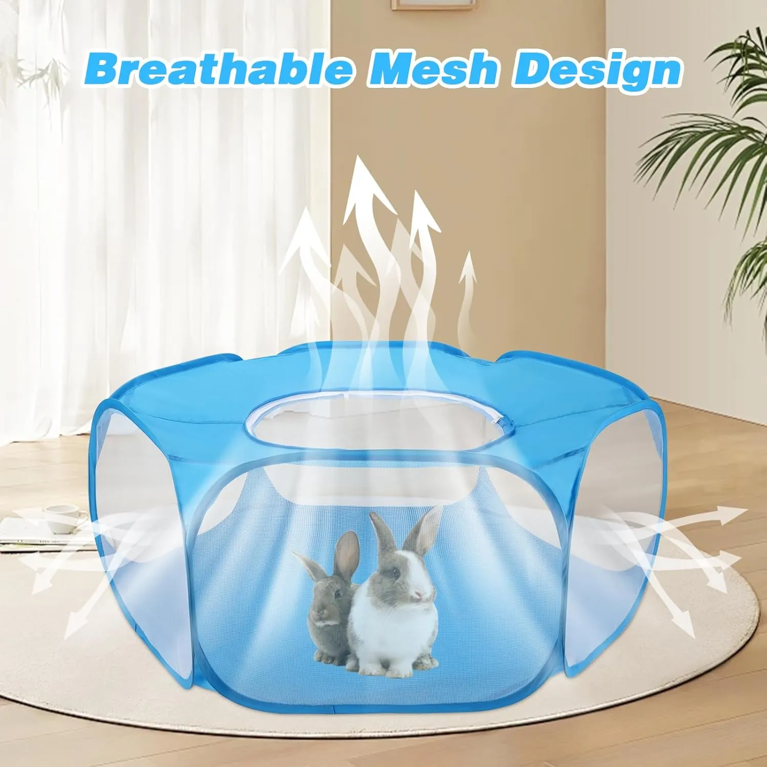 Rypet Collapsible Small Animal Cage Tent, Breathable Fabric Guinea Pig Playpen with Cover, Transparent Hamster Playpen Portable Pet Yard Exercise Fence for Reptile Rabbit Chinchilla Hedgehog(Blue)