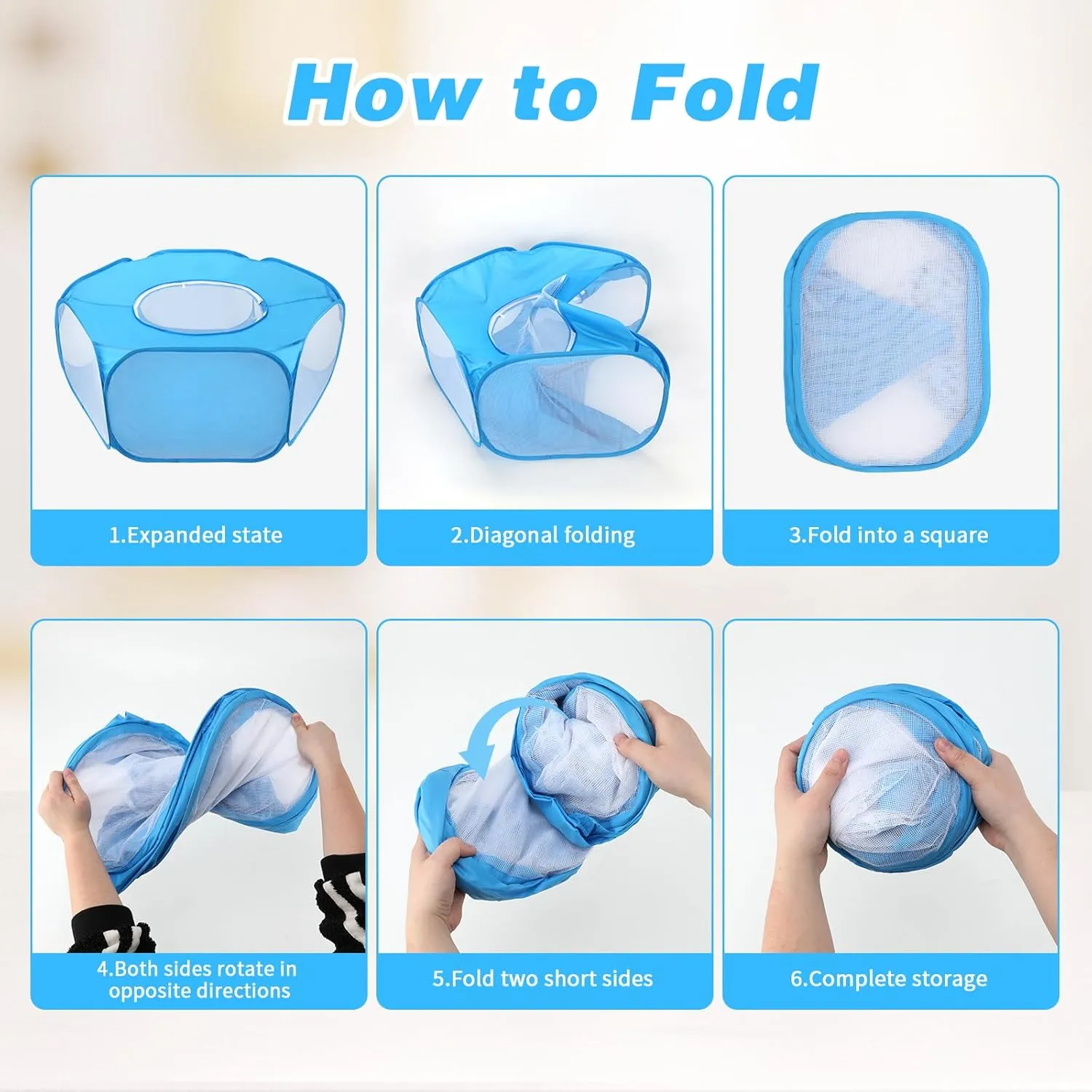 Rypet Collapsible Small Animal Cage Tent, Breathable Fabric Guinea Pig Playpen with Cover, Transparent Hamster Playpen Portable Pet Yard Exercise Fence for Reptile Rabbit Chinchilla Hedgehog(Blue)