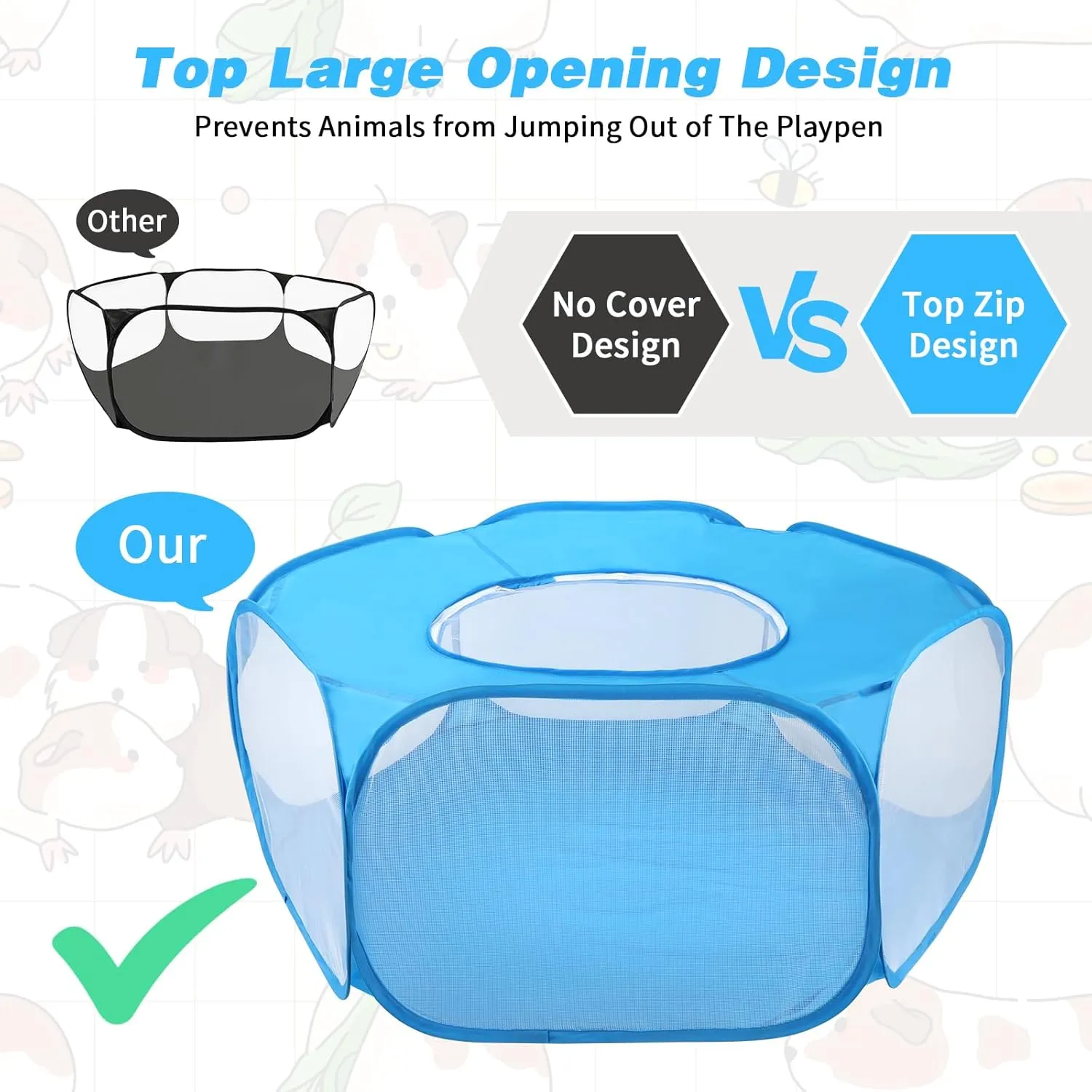Rypet Collapsible Small Animal Cage Tent, Breathable Fabric Guinea Pig Playpen with Cover, Transparent Hamster Playpen Portable Pet Yard Exercise Fence for Reptile Rabbit Chinchilla Hedgehog(Blue)