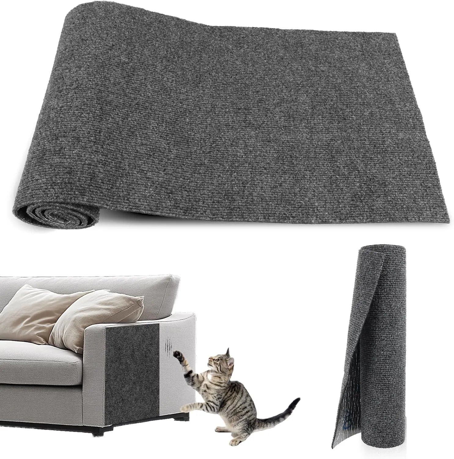 Self-Adhesive Cat Scratch Mat Trimmable Cat Scratching Post Carpet 39in Durable Carpet Mat Pad Replacement for Cat Tree Shelves Post Couch, Furniture, Walls & Doors DIY Cat Climbing Mat(Dark Gray)