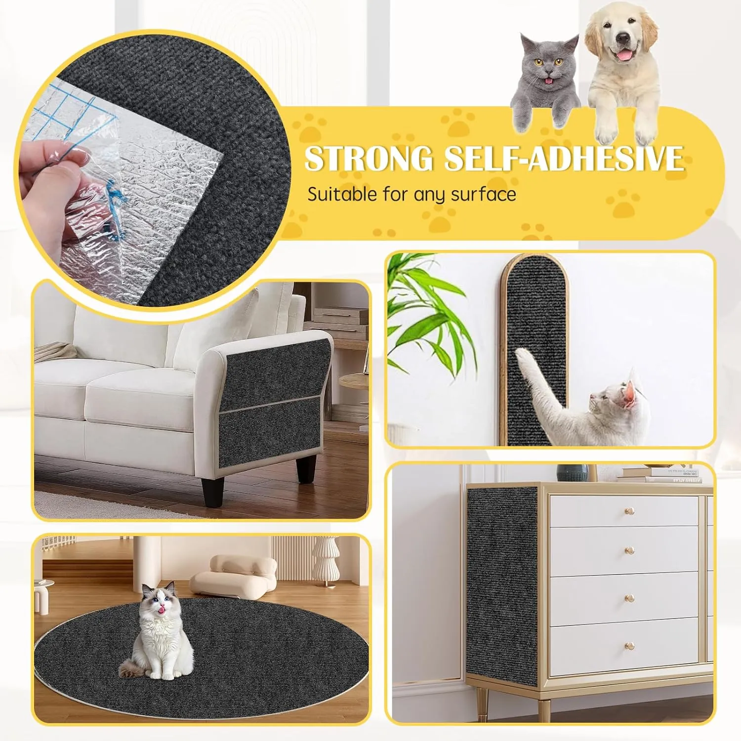 Self-Adhesive Cat Scratch Mat Trimmable Cat Scratching Post Carpet 39in Durable Carpet Mat Pad Replacement for Cat Tree Shelves Post Couch, Furniture, Walls & Doors DIY Cat Climbing Mat(Dark Gray)