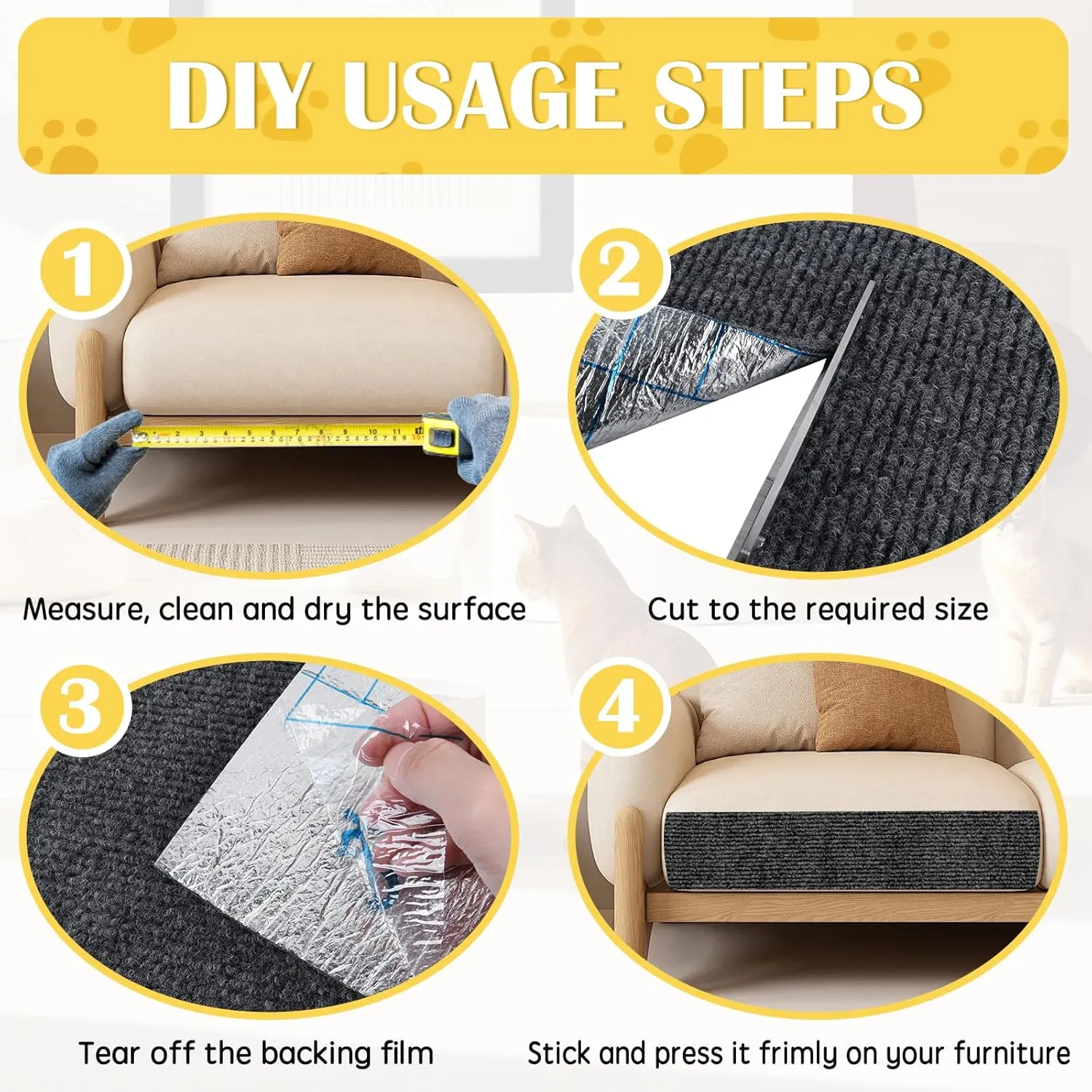 Self-Adhesive Cat Scratch Mat Trimmable Cat Scratching Post Carpet 39in Durable Carpet Mat Pad Replacement for Cat Tree Shelves Post Couch, Furniture, Walls & Doors DIY Cat Climbing Mat(Dark Gray)