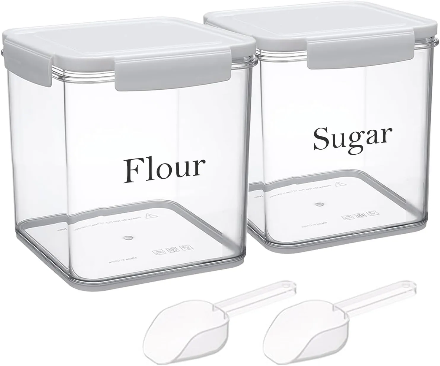 Set of 2 Large Food Storage Jars 4L - Airtight Containers with Lids, White with Free Spoon-Kitchen Canisters for Sugar,Flour,Coffee,Pantry Organization(2 PACK OF 4L)