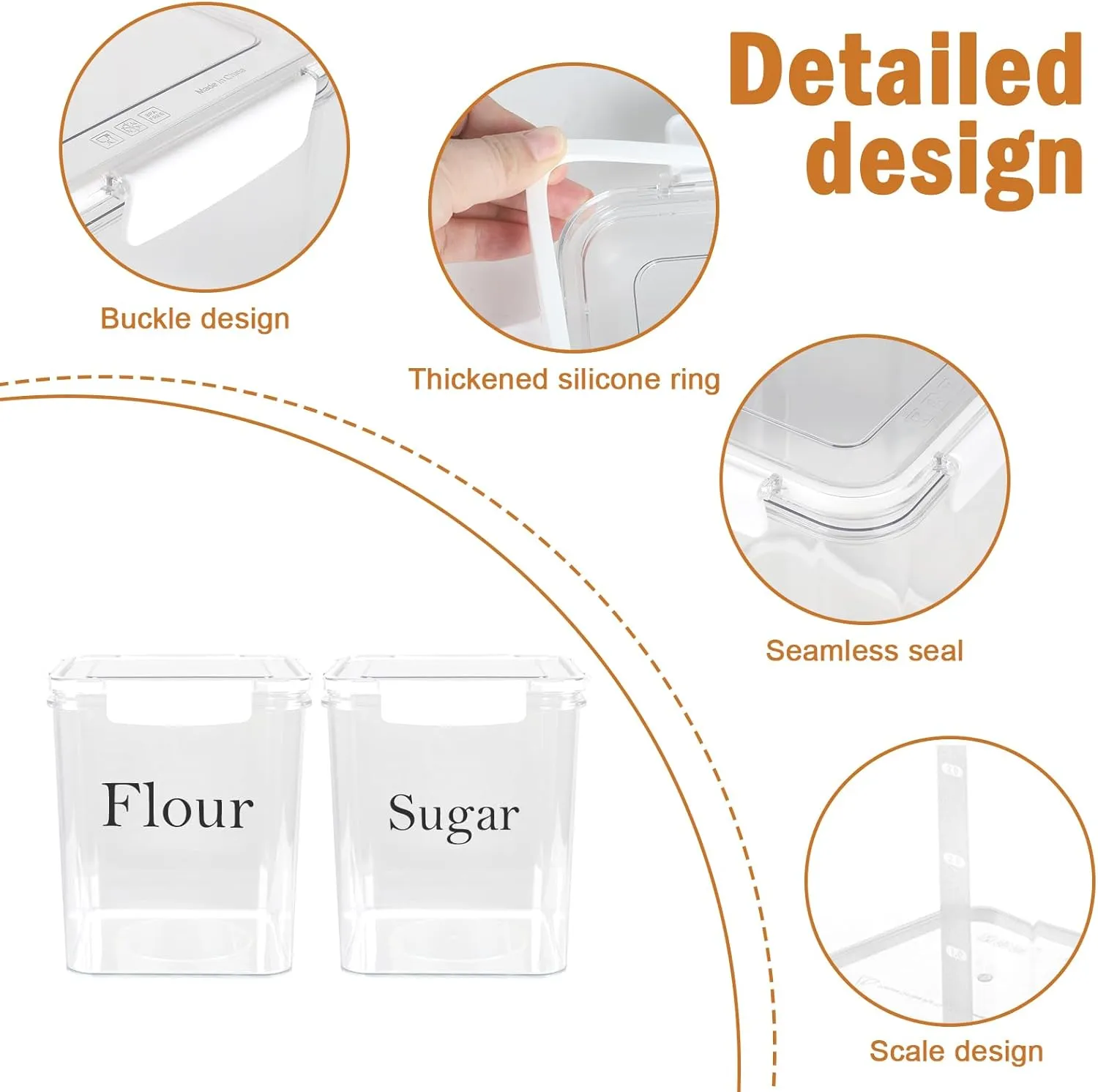 Set of 2 Large Food Storage Jars 4L - Airtight Containers with Lids, White with Free Spoon-Kitchen Canisters for Sugar,Flour,Coffee,Pantry Organization(2 PACK OF 4L)