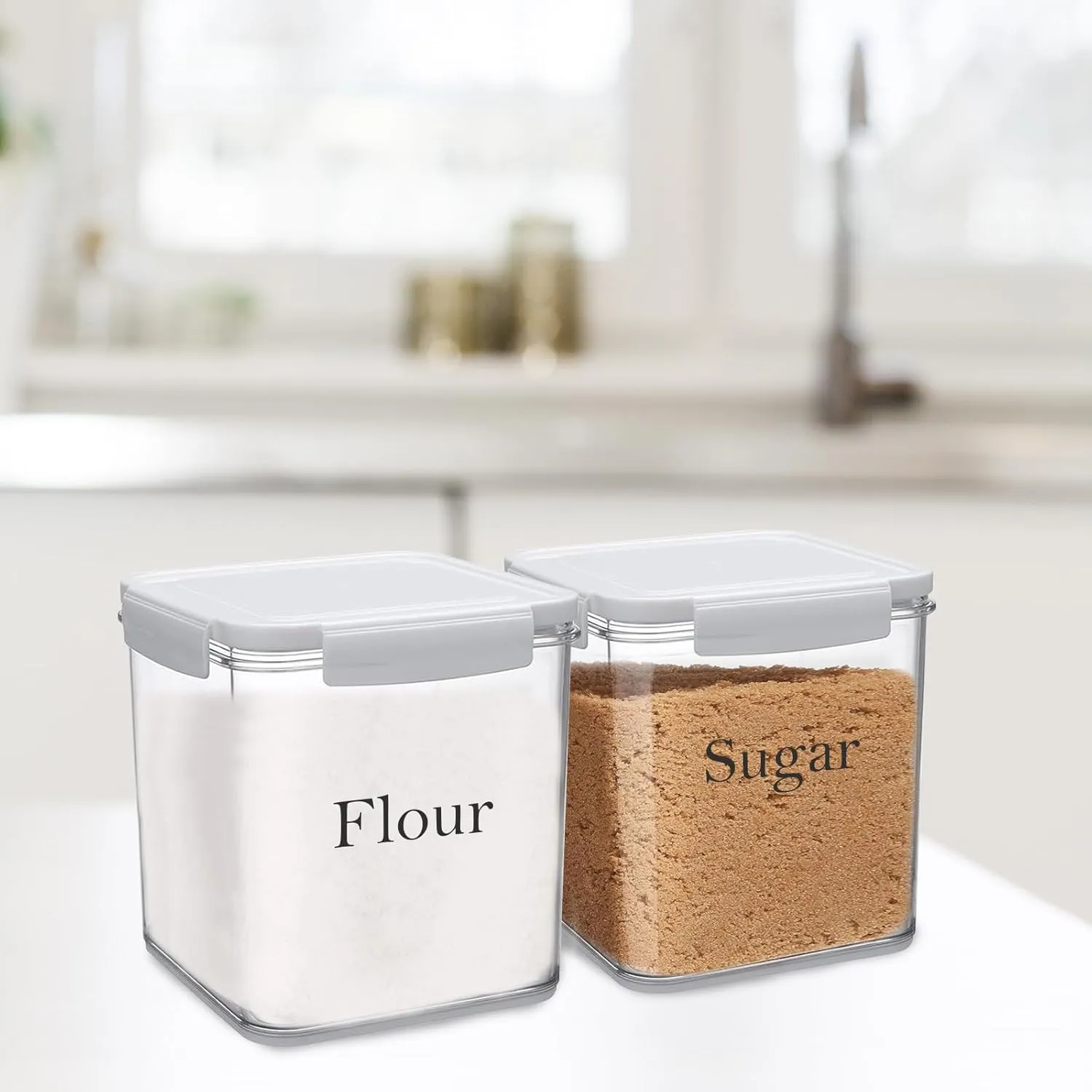 Set of 2 Large Food Storage Jars 4L - Airtight Containers with Lids, White with Free Spoon-Kitchen Canisters for Sugar,Flour,Coffee,Pantry Organization(2 PACK OF 4L)