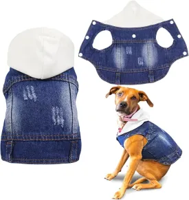 SILD Pet Clothes Dog Jeans Jacket Cool Blue Denim Coat Small Medium Dogs Lapel Vests Classic Hoodies Puppy Blue Vintage Washed Clothes (White,XS)