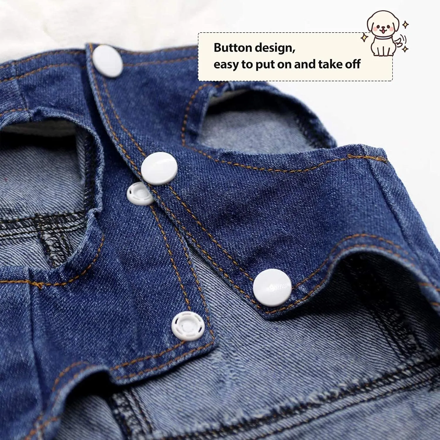 SILD Pet Clothes Dog Jeans Jacket Cool Blue Denim Coat Small Medium Dogs Lapel Vests Classic Hoodies Puppy Blue Vintage Washed Clothes (White,XS)