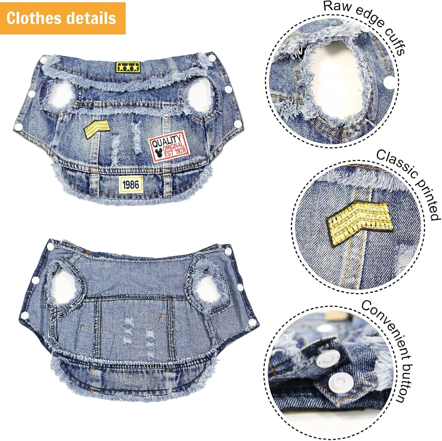 SILD Pet Clothes Dog Jeans Jacket Cool Blue Denim Coat Small Medium Puppy Blue Vintage Washed Clothes Dogs Lapel Vests Classic Hoodies