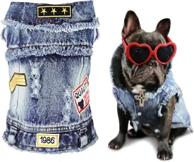 SILD Pet Clothes Dog Jeans Jacket Cool Blue Denim Coat Small Medium Puppy Blue Vintage Washed Clothes Dogs Lapel Vests Classic Hoodies