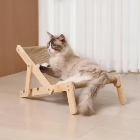 Sisal Cat Chair, Adjustable Natural Wooden Cat beds with Sisal Scratching Pad for Indoor Cats, Elevated Cat Sofa Couch Suitable for Small Medium Large Cats, Beige (Adjustable)