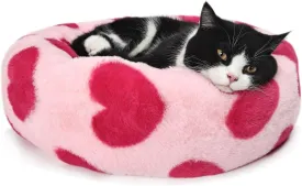 Small Cat Bed Washable Donut Cute with Sides Cat Beds Pink Heart for Girls Calming Orthopedic 20 Inch