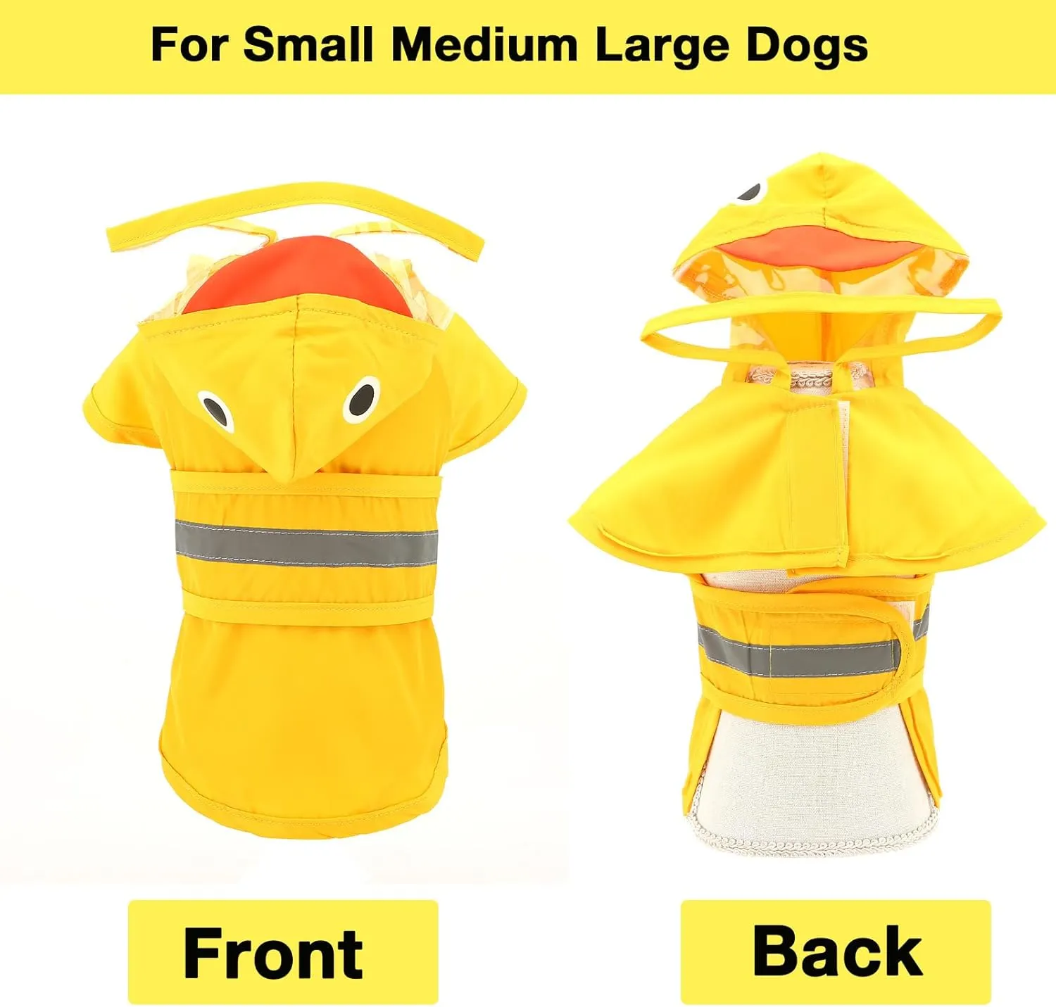 SMALLLEE_LUCKY_STORE Cute Duck Dog Raincoat with Clear Hood and Harness Hole Adjustable Waterproof Rain Jacket for Small Medium Large Dogs Boy Girl Reflective Pet Poncho, Yellow, L