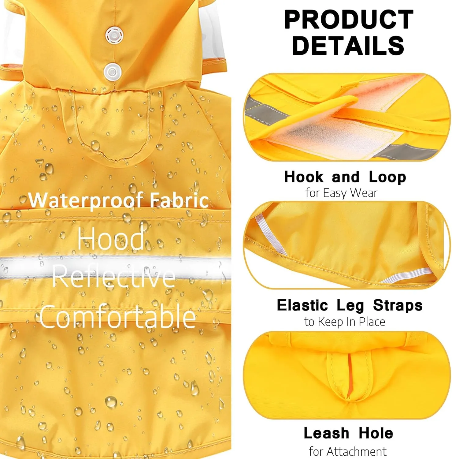 SMALLLEE_LUCKY_STORE Cute Duck Dog Raincoat with Clear Hood and Harness Hole Adjustable Waterproof Rain Jacket for Small Medium Large Dogs Boy Girl Reflective Pet Poncho, Yellow, L