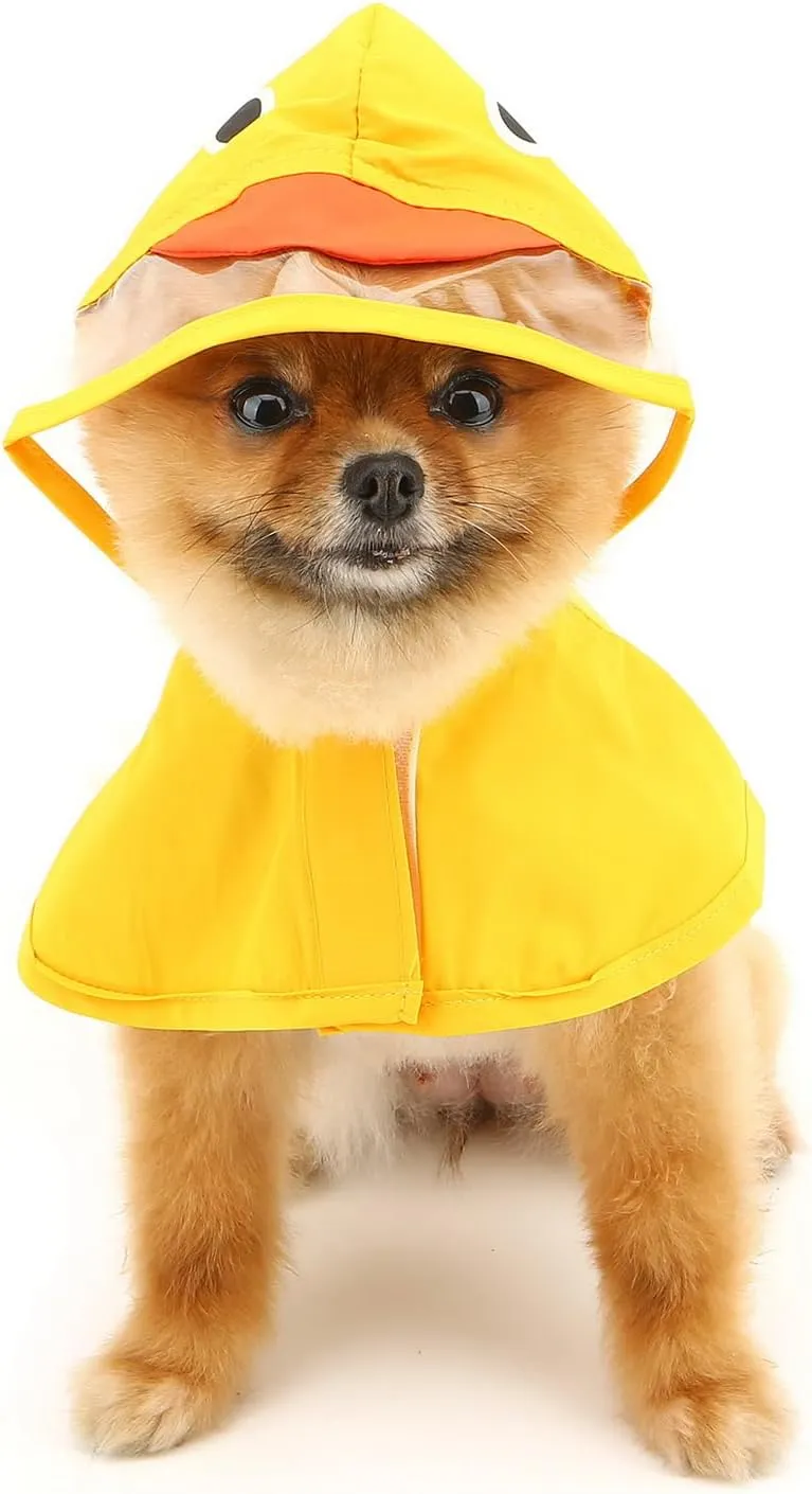 SMALLLEE_LUCKY_STORE Cute Duck Dog Raincoat with Clear Hood and Harness Hole Adjustable Waterproof Rain Jacket for Small Medium Large Dogs Boy Girl Reflective Pet Poncho, Yellow, L