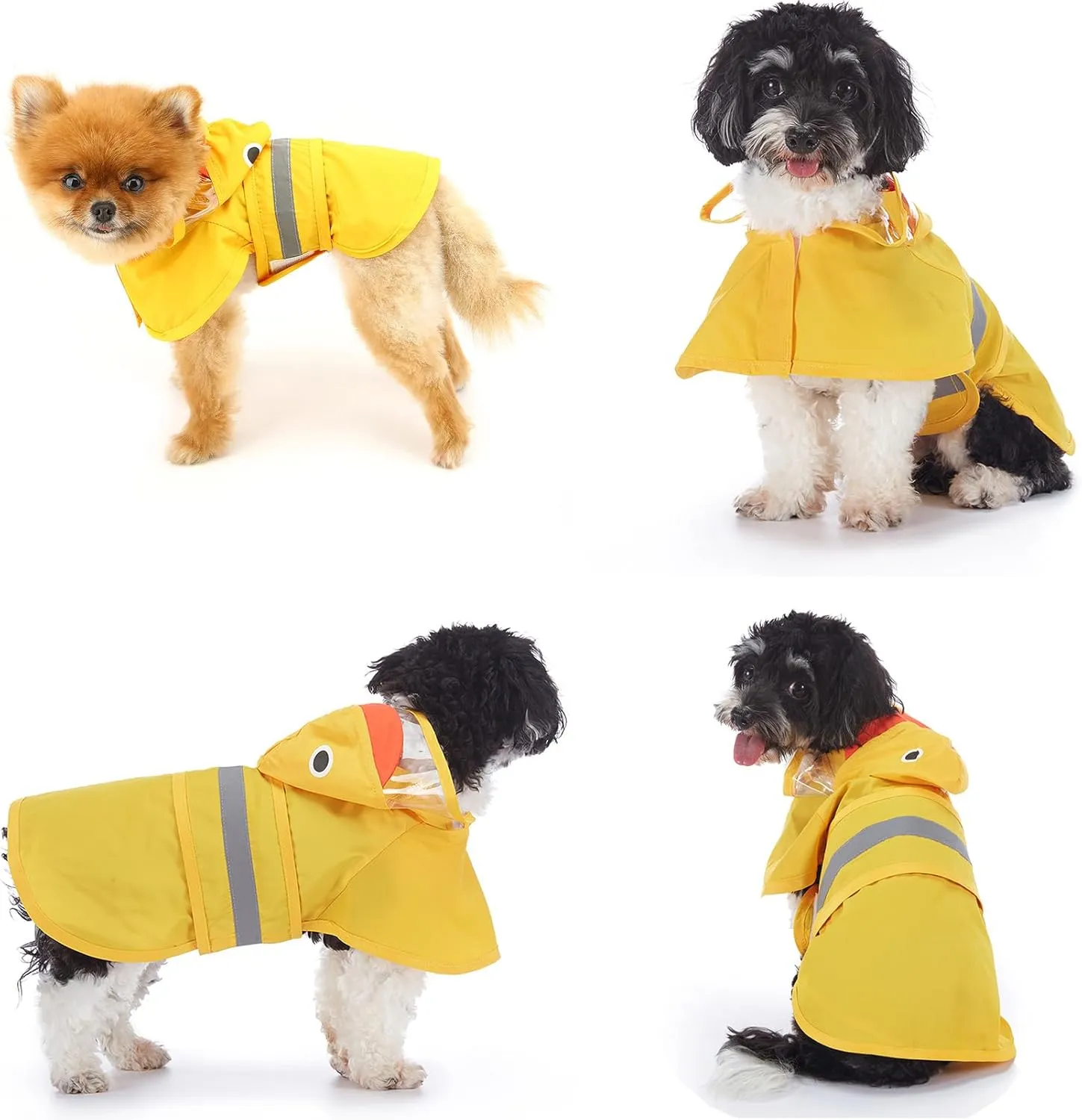 SMALLLEE_LUCKY_STORE Cute Duck Dog Raincoat with Clear Hood and Harness Hole Adjustable Waterproof Rain Jacket for Small Medium Large Dogs Boy Girl Reflective Pet Poncho, Yellow, L