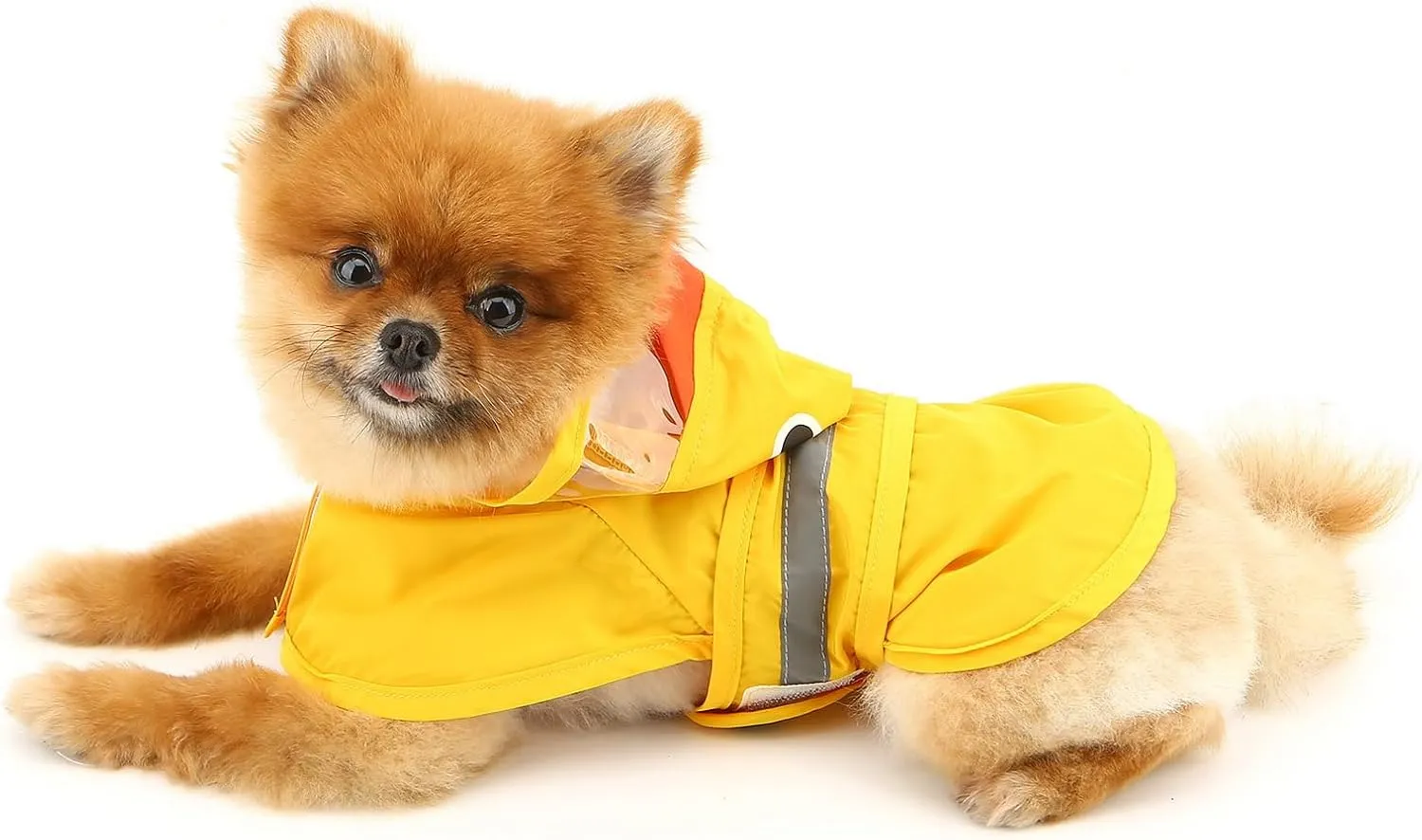 SMALLLEE_LUCKY_STORE Cute Duck Dog Raincoat with Clear Hood and Harness Hole Adjustable Waterproof Rain Jacket for Small Medium Large Dogs Boy Girl Reflective Pet Poncho, Yellow, L