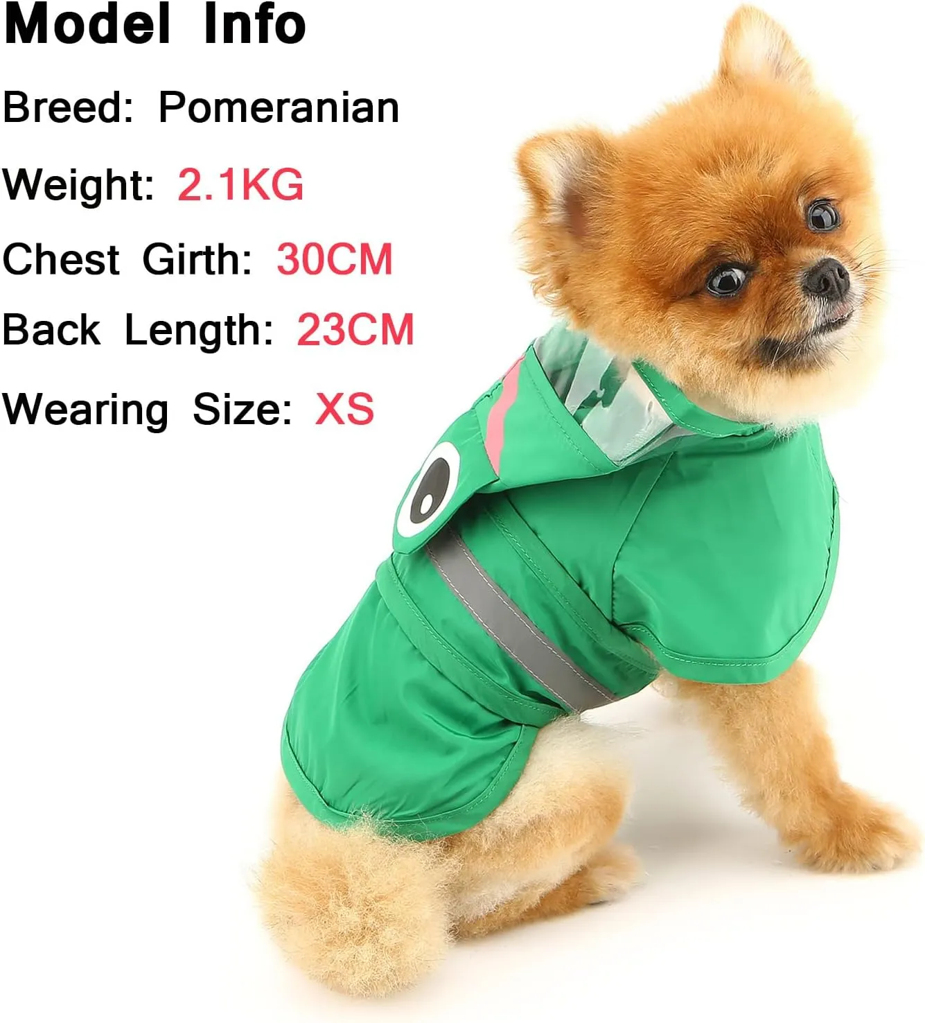SMALLLEE_LUCKY_STORE Cute Frog Dog Raincoat with Clear Hood and Harness Hole Adjustable Waterproof Rain Jacket for Small Medium Large Dogs Boy Girl Reflective Pet Poncho, Green, L