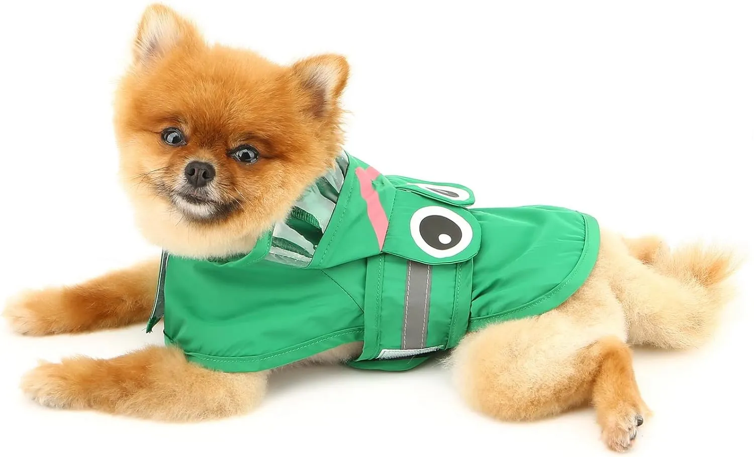 SMALLLEE_LUCKY_STORE Cute Frog Dog Raincoat with Clear Hood and Harness Hole Adjustable Waterproof Rain Jacket for Small Medium Large Dogs Boy Girl Reflective Pet Poncho, Green, L