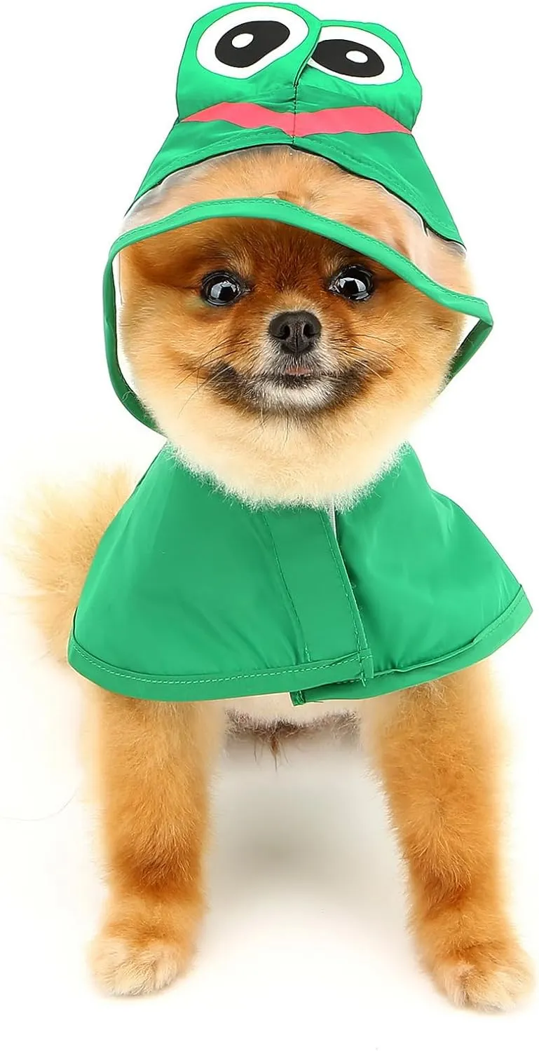 SMALLLEE_LUCKY_STORE Cute Frog Dog Raincoat with Clear Hood and Harness Hole Adjustable Waterproof Rain Jacket for Small Medium Large Dogs Boy Girl Reflective Pet Poncho, Green, L