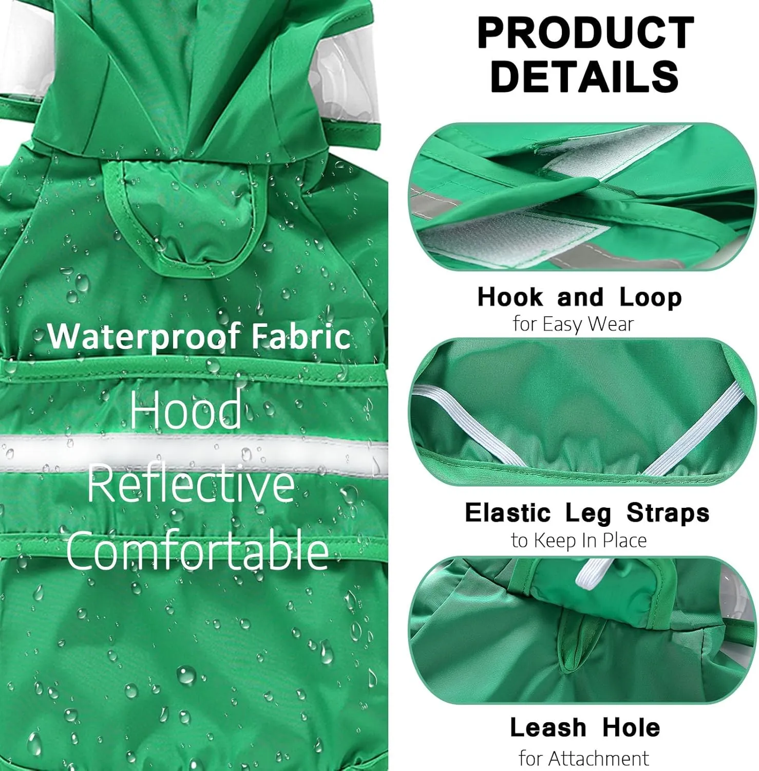 SMALLLEE_LUCKY_STORE Cute Frog Dog Raincoat with Clear Hood and Harness Hole Adjustable Waterproof Rain Jacket for Small Medium Large Dogs Boy Girl Reflective Pet Poncho, Green, L