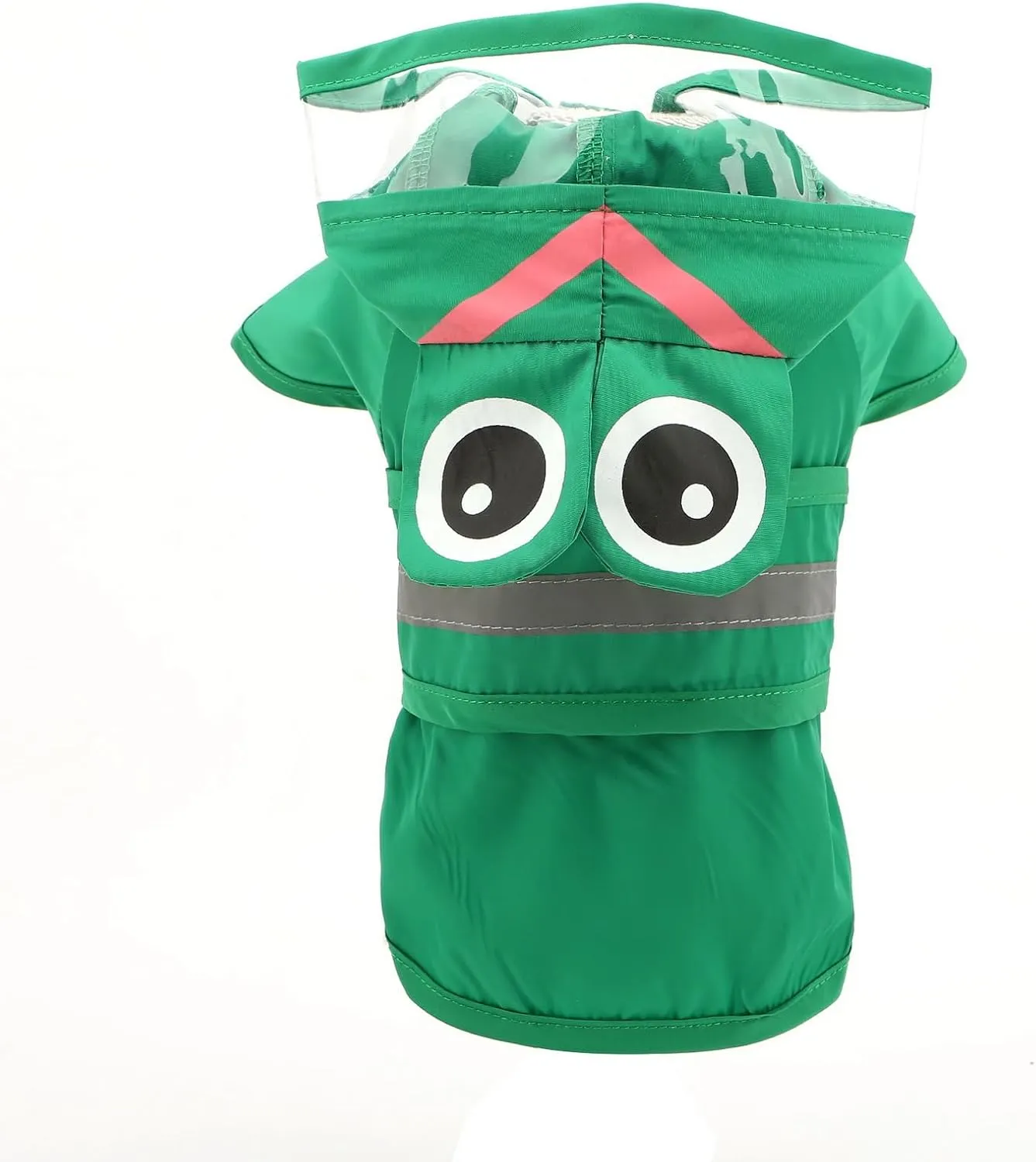 SMALLLEE_LUCKY_STORE Cute Frog Dog Raincoat with Clear Hood and Harness Hole Adjustable Waterproof Rain Jacket for Small Medium Large Dogs Boy Girl Reflective Pet Poncho, Green, L